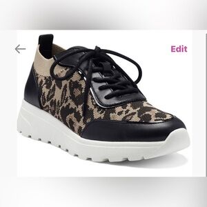 Vince Camuto Blanie Black and Tan Leopard Print Sneakers